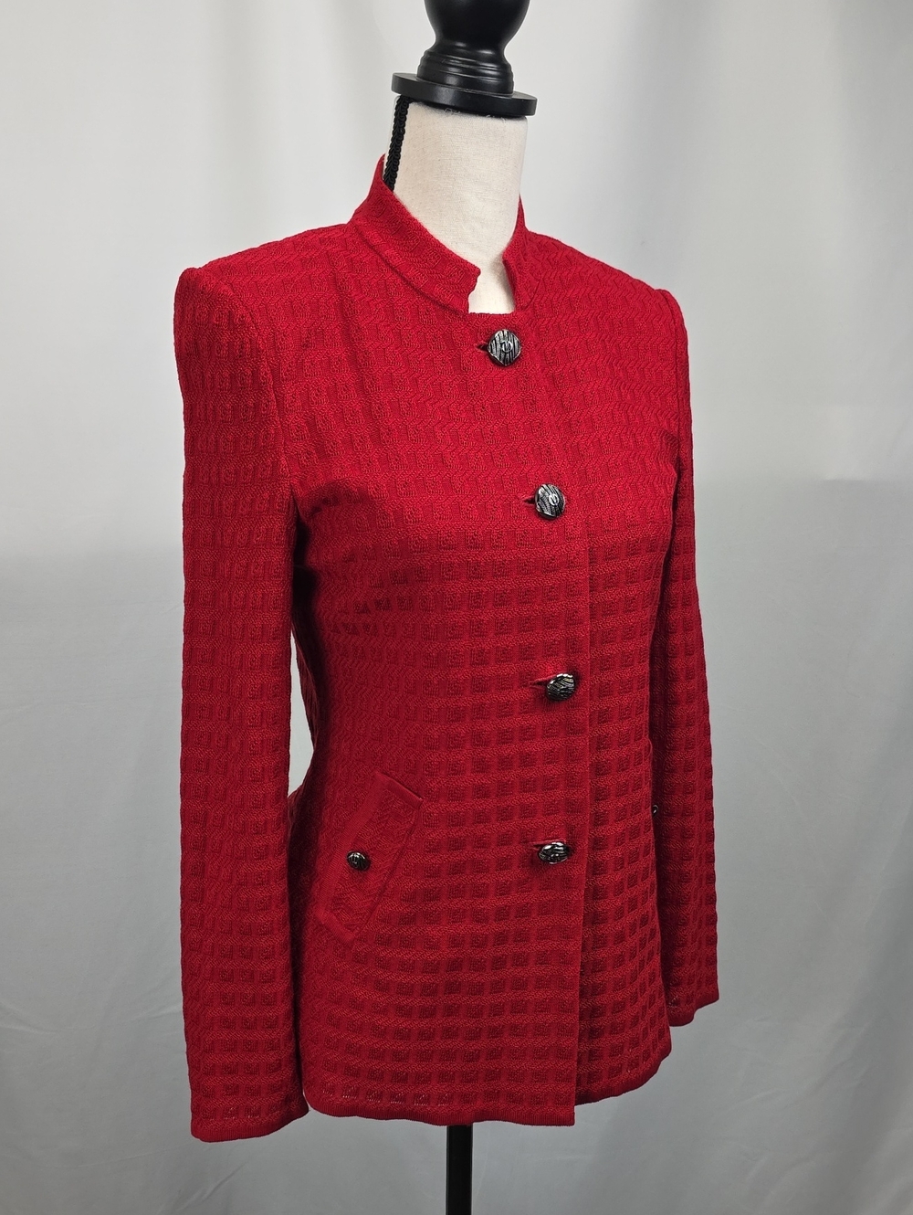 Ming Wang Red Textured Waffle-Knit Jacket Size XS
